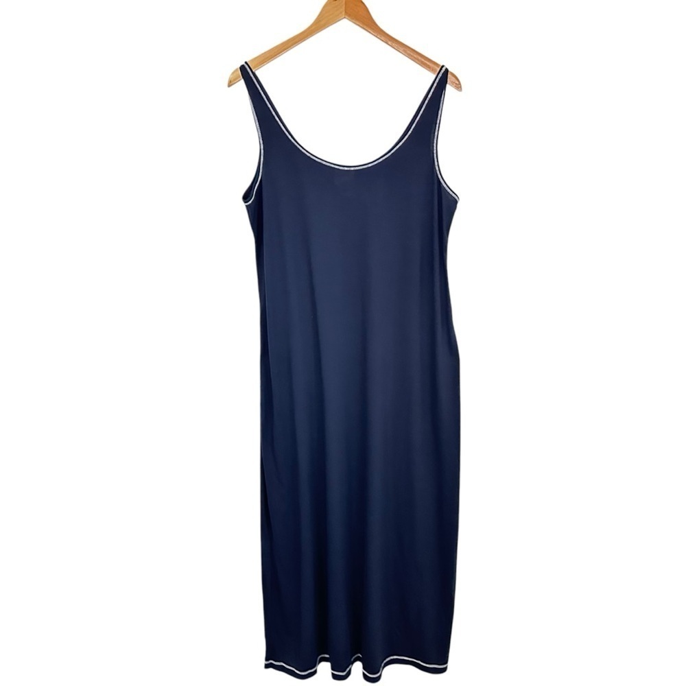 Vintage Natori Womens Maxi Long Nightgown Sz Large Blue Sleeveless Loungewear